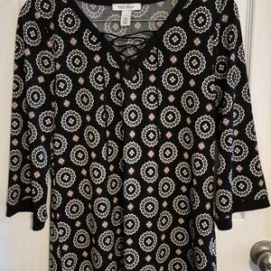 White House Black Market Womens Black Medallion 3/4 Sleeve Shift Dress Size Larg